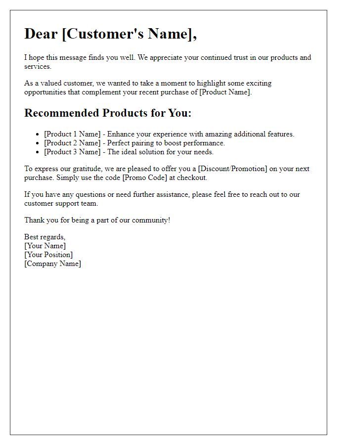 Letter template of cross-sell opportunity for upselling products