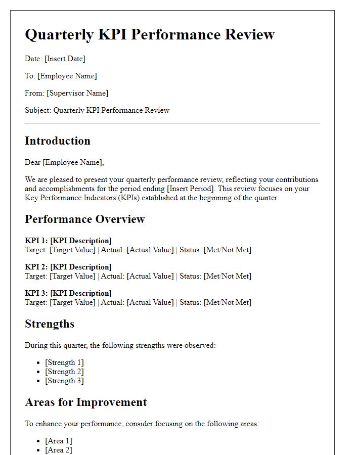 Letter template of quarterly KPI performance review