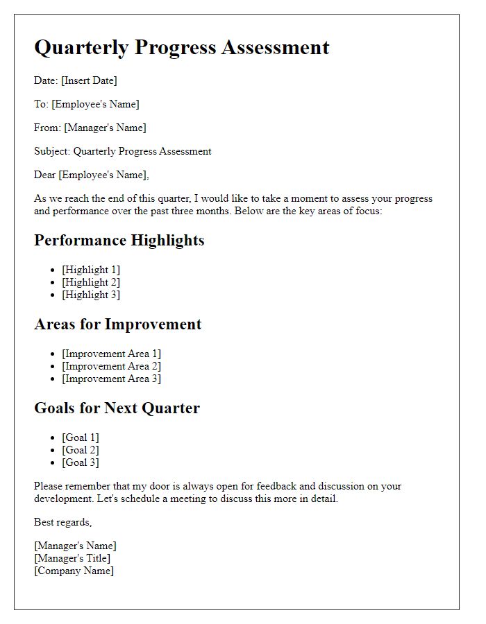 Letter template of quarterly progress assessment