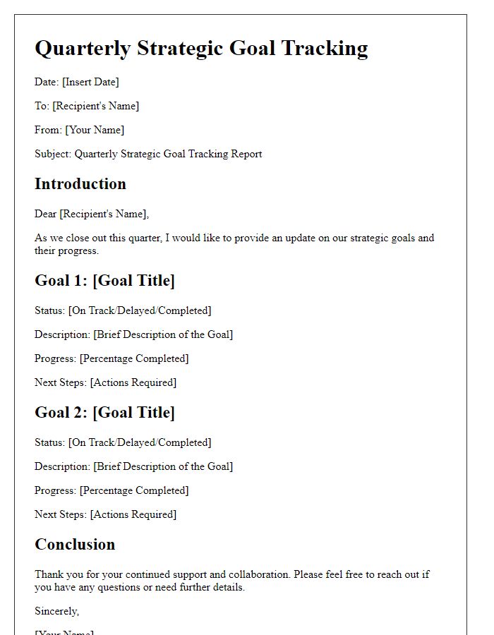 Letter template of quarterly strategic goal tracking