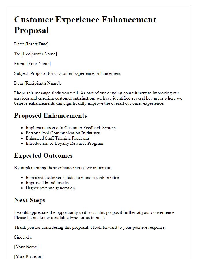 Letter template of customer experience enhancement proposal