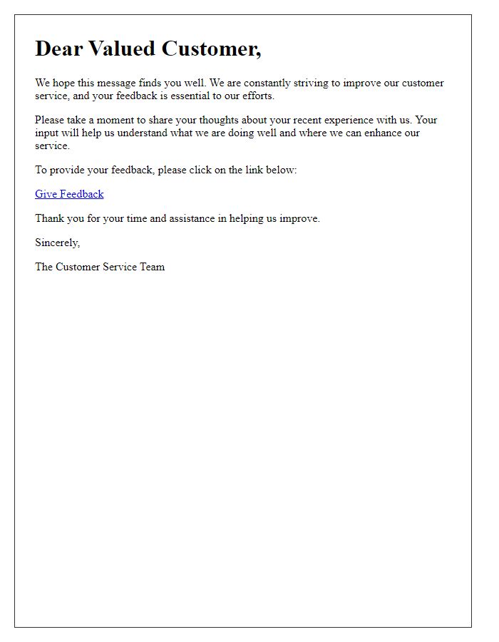 Letter template of feedback request for customer service improvement