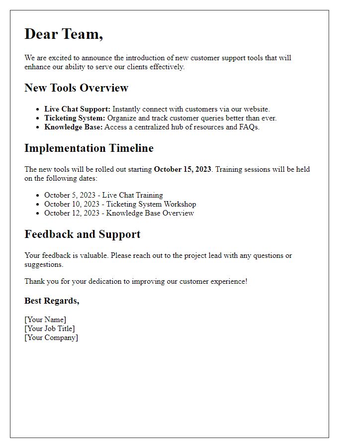 Letter template of new customer support tools introduction