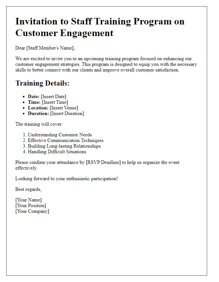 Letter template of training program for staff on customer engagement