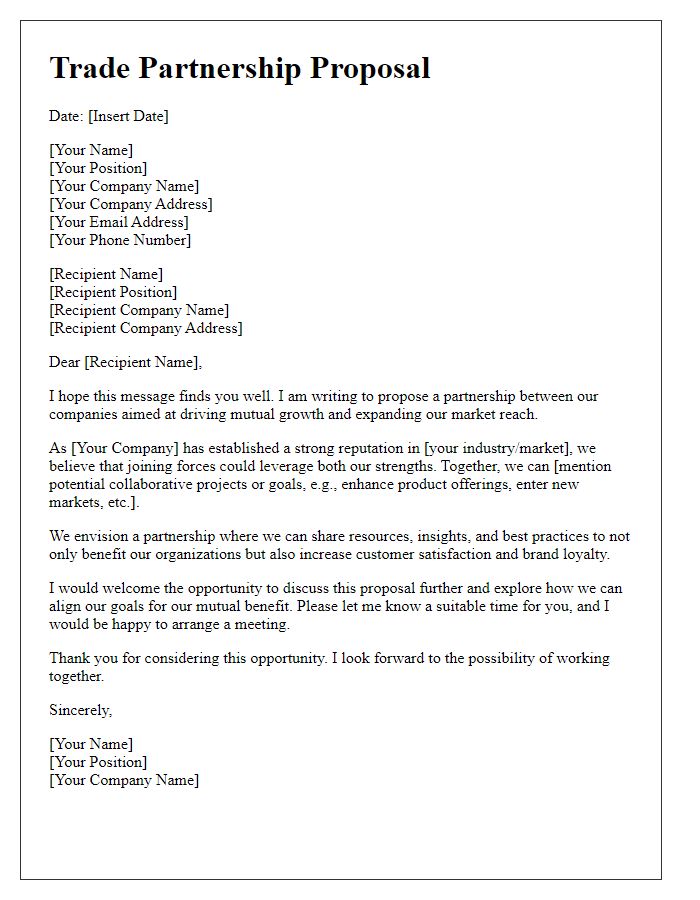 Letter template of trade partnership proposal for mutual growth.