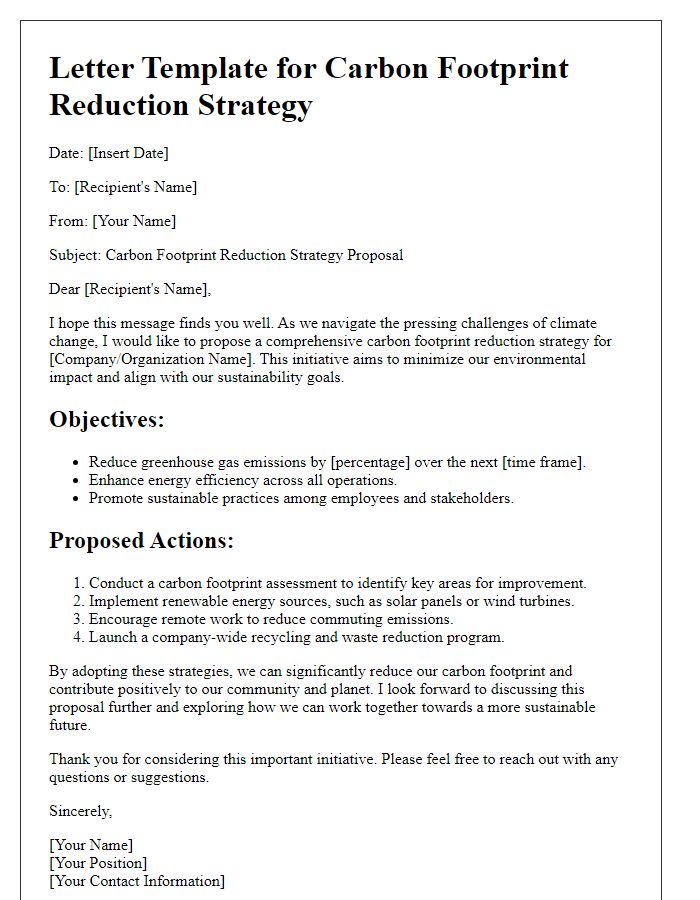 Letter template of carbon footprint reduction strategy