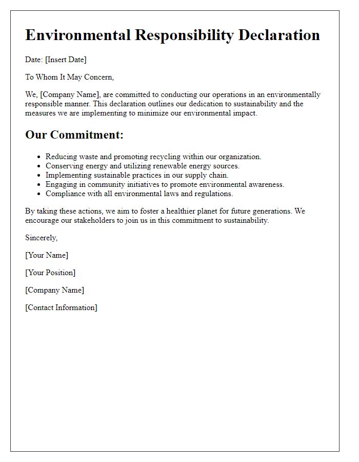 Letter template of environmental responsibility declaration