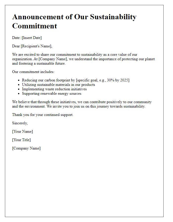 Letter template of sustainability commitment announcement