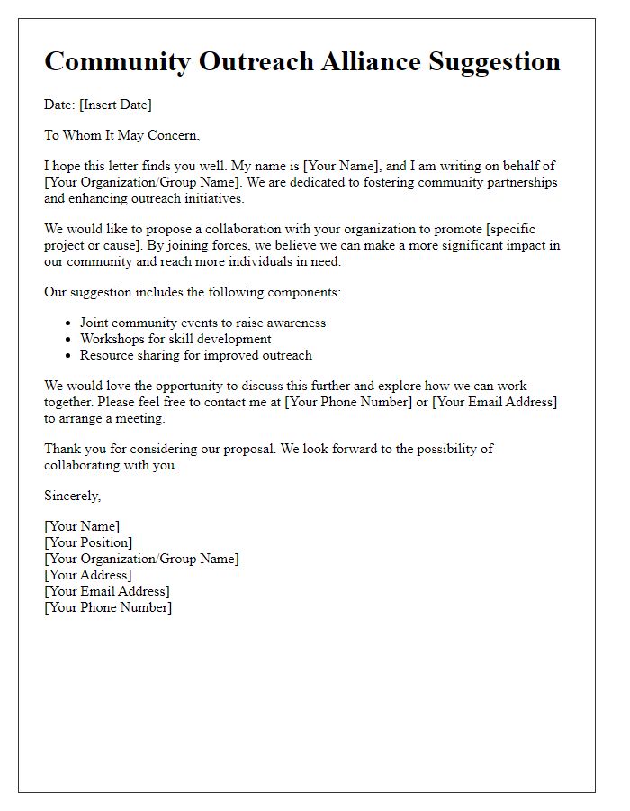 Letter template of community outreach alliance suggestion