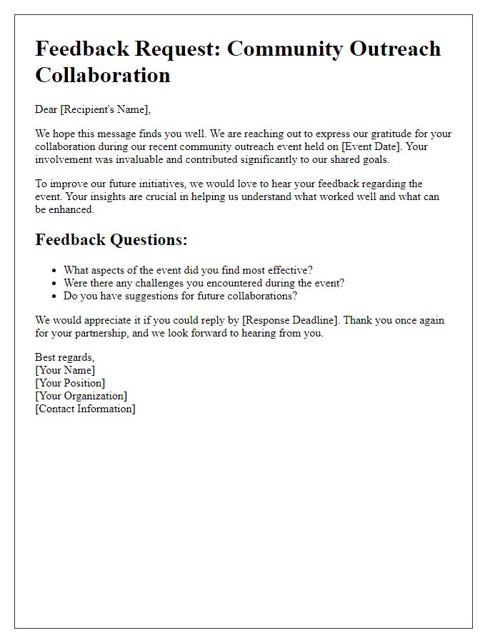 Letter template of community outreach collaboration feedback request