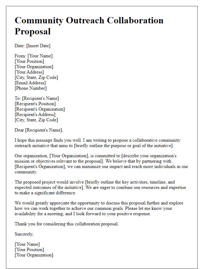 Letter template of community outreach collaboration proposal