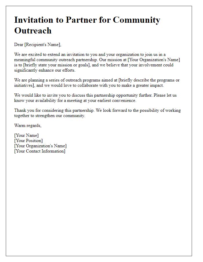 Letter template of community outreach partnership invitation