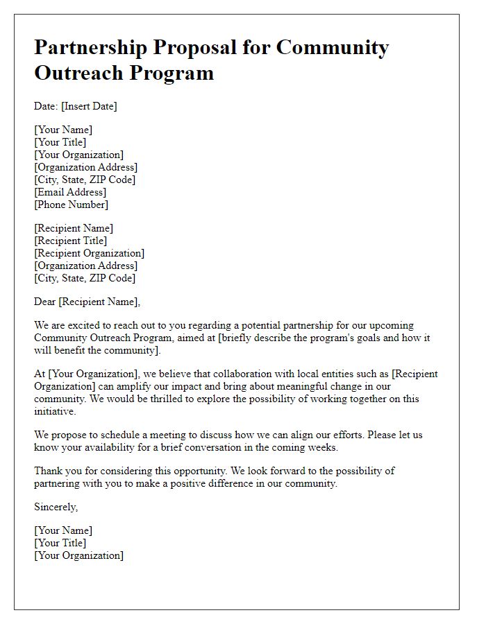 Letter template of community outreach program partnership