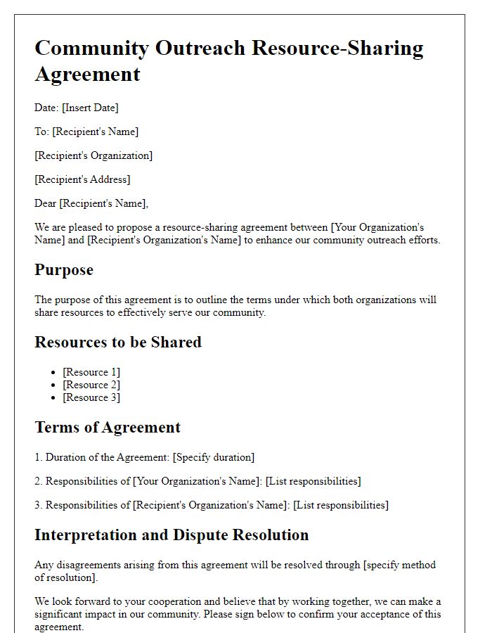 Letter template of community outreach resource-sharing agreement