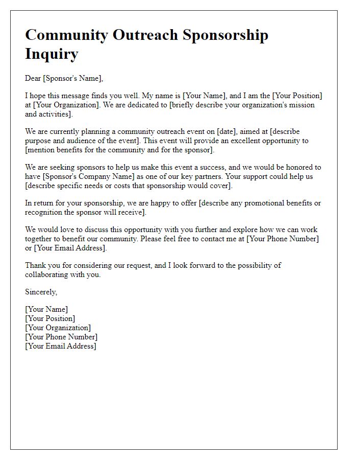 Letter template of community outreach sponsorship inquiry