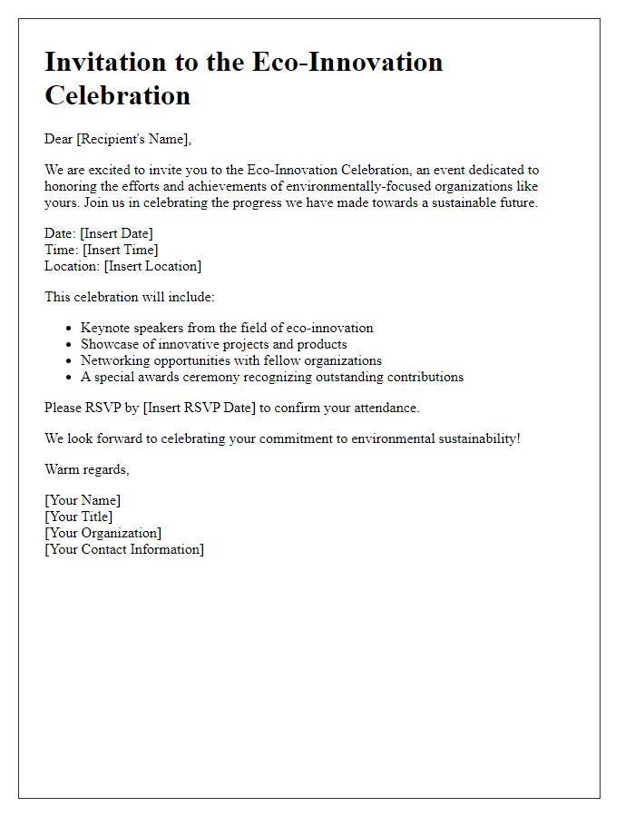 Letter template of eco-innovation celebration for environmentally-focused organizations