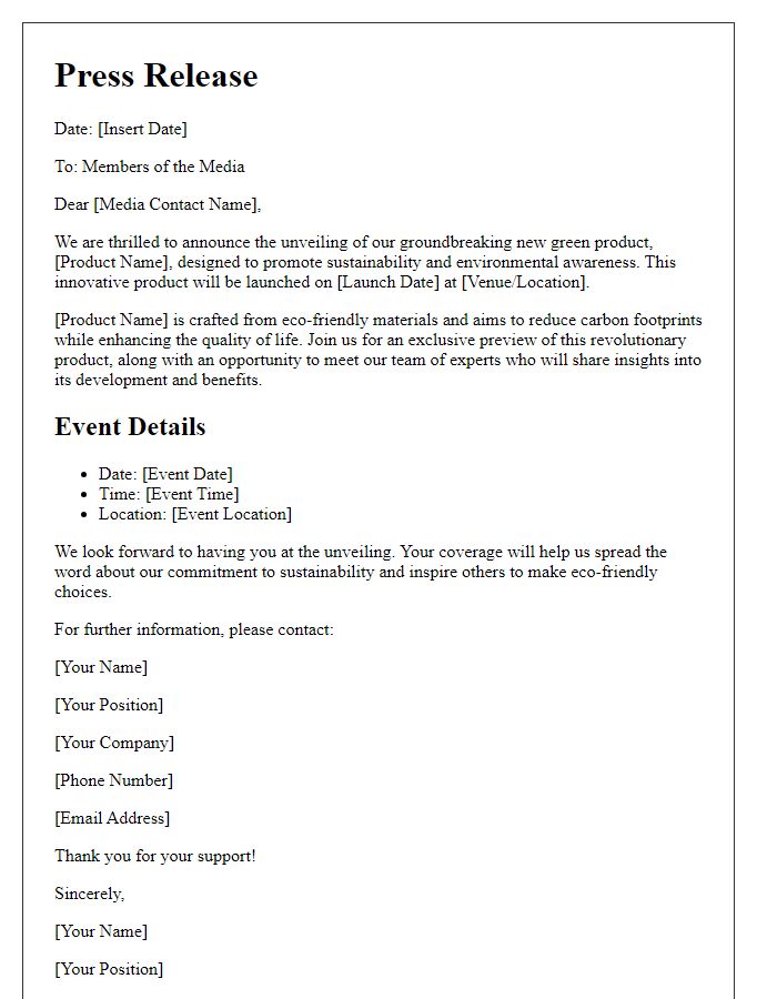 Letter template of green product unveiling for media