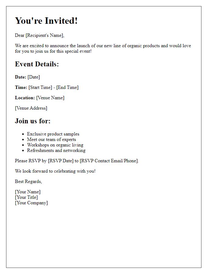 Letter template of organic product launch event invitation