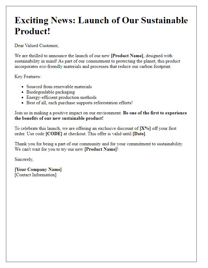 Letter template of sustainable product launch for customers