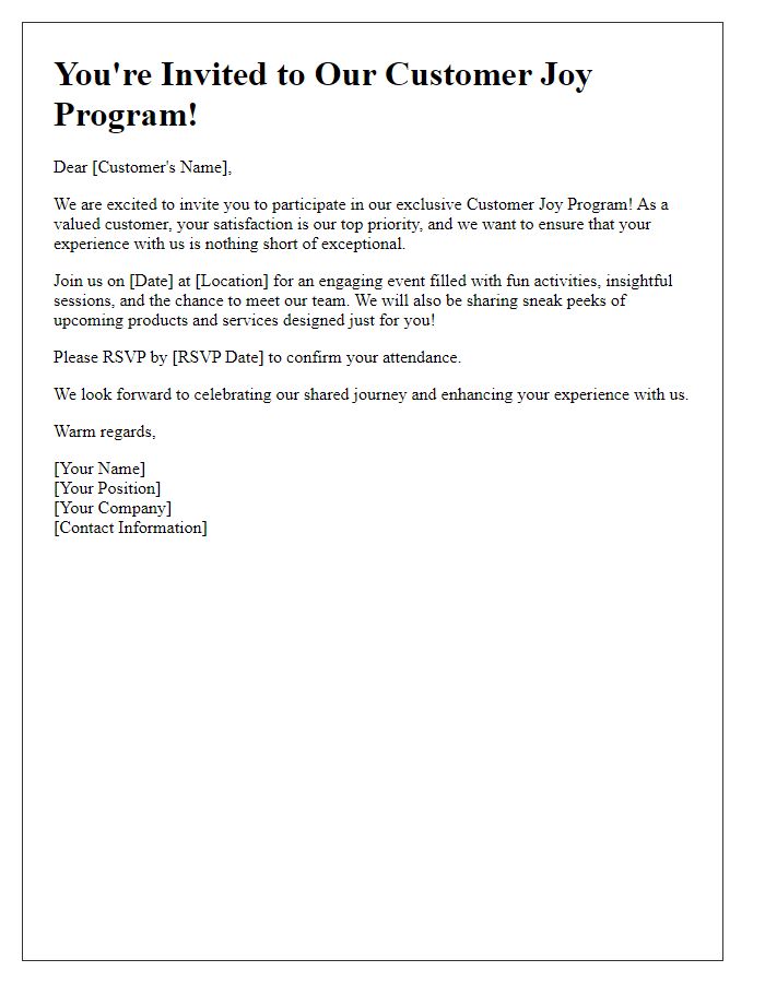 Letter template of inviting you to our customer joy program