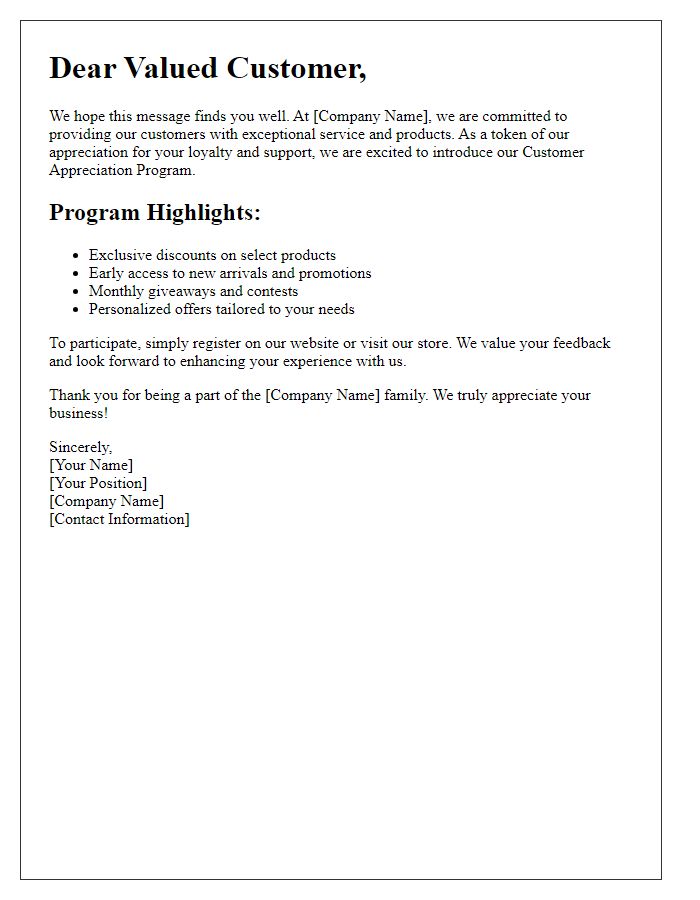 Letter template of presenting our customer appreciation program