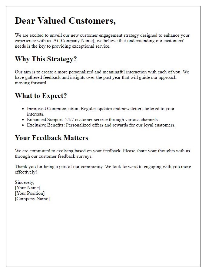 Letter template of unveiling our customer engagement strategy