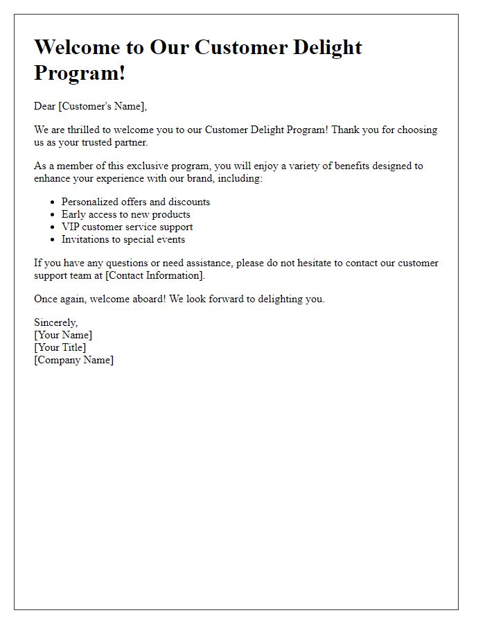 Letter template of welcome to our customer delight program