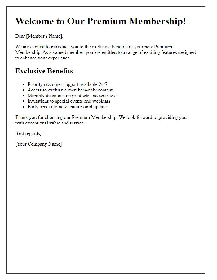 Letter template of premium membership benefits introduction