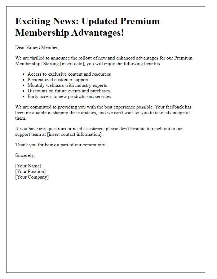 Letter template of updated premium membership advantages rollout