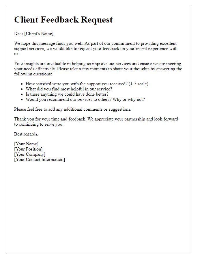 Letter template of client feedback request for support services