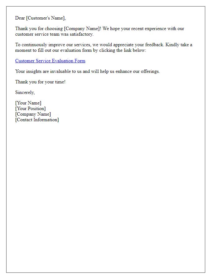 Letter template of customer service experience evaluation request