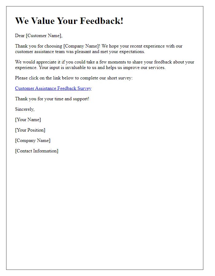 Letter template of feedback request for customer assistance experience