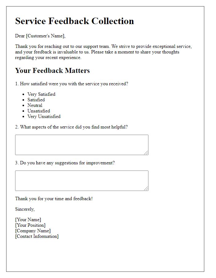 Letter template of service feedback collection for support team