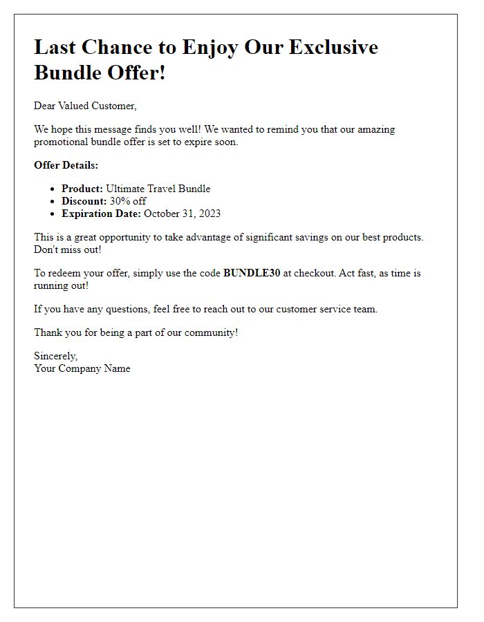 Letter template of promotional bundle offer expiration