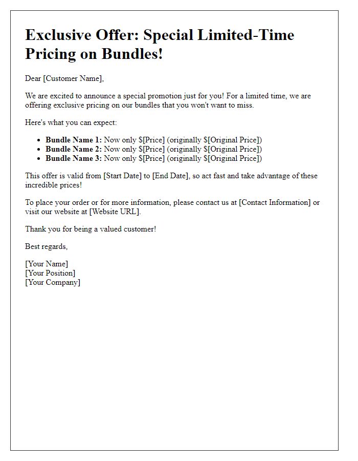 Letter template of special limited-time pricing on bundles