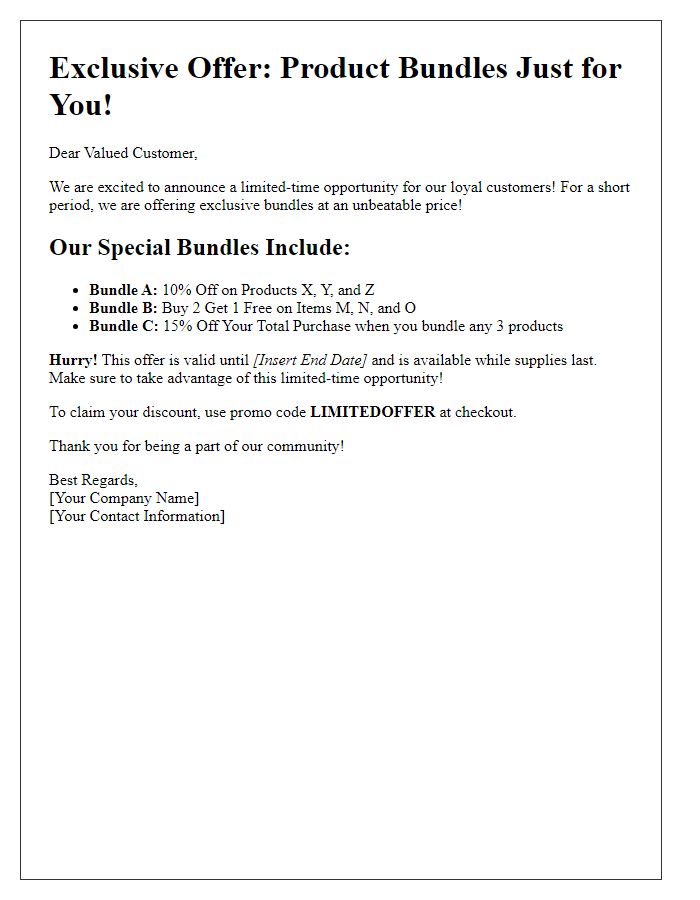 Letter template of urgent limited-time offer on product bundles