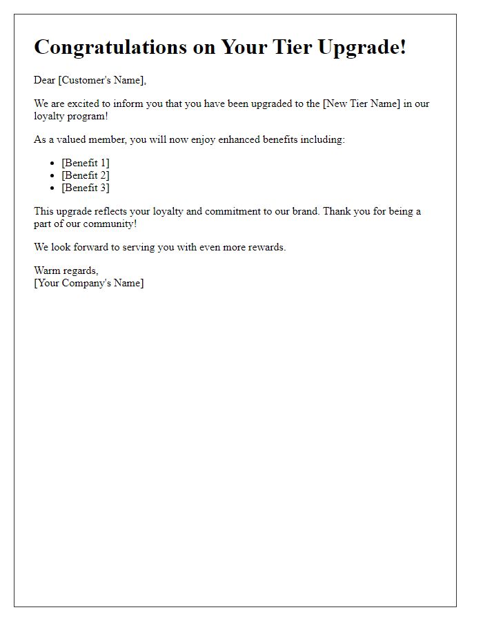 Letter template of loyalty program tier upgrade