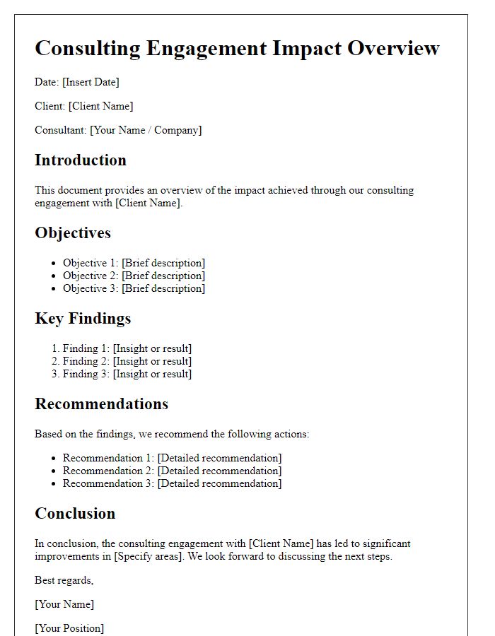 Letter template of consulting engagement impact overview.