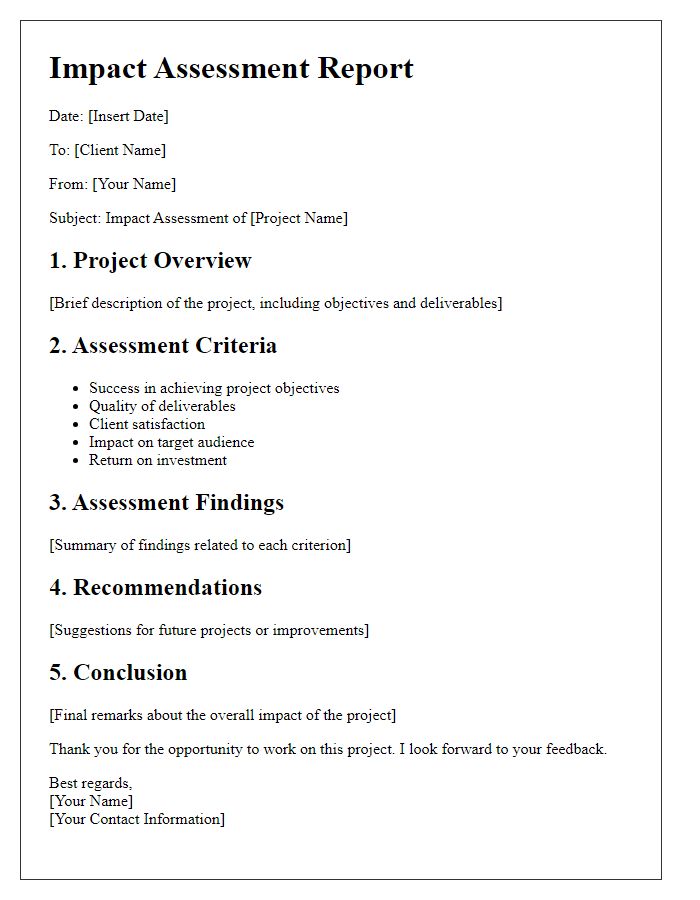 Letter template of freelance project impact assessment.