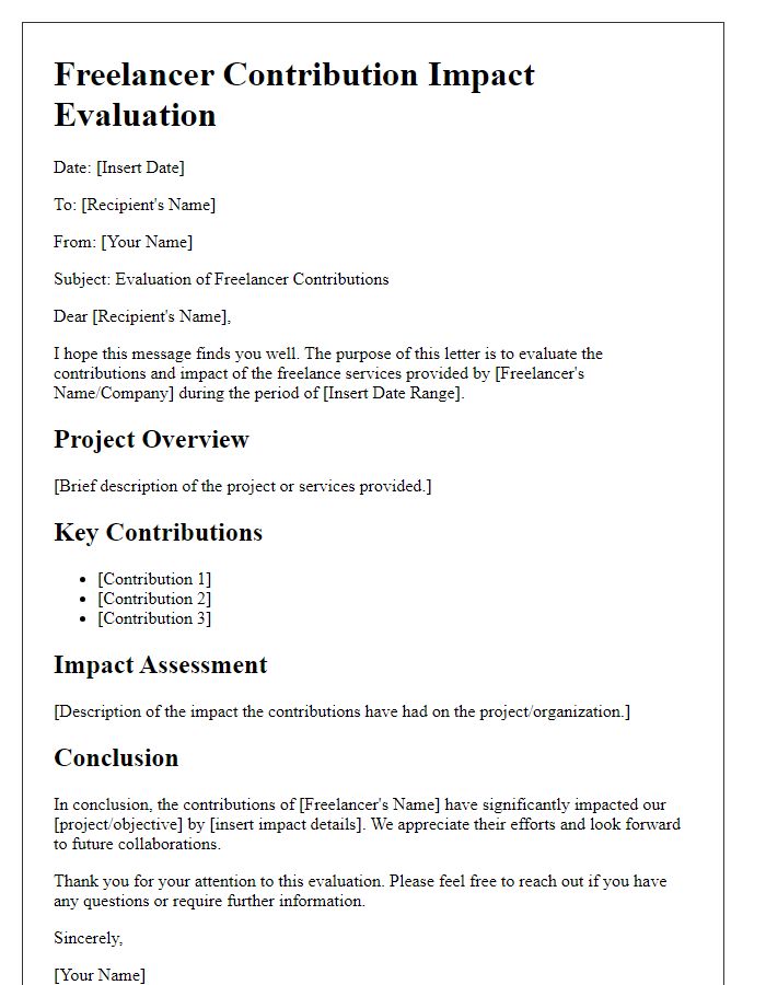 Letter template of freelancer contribution impact evaluation.