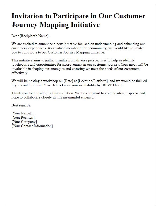 Letter template of Invitation to Contribute to Customer Journey Mapping Initiative