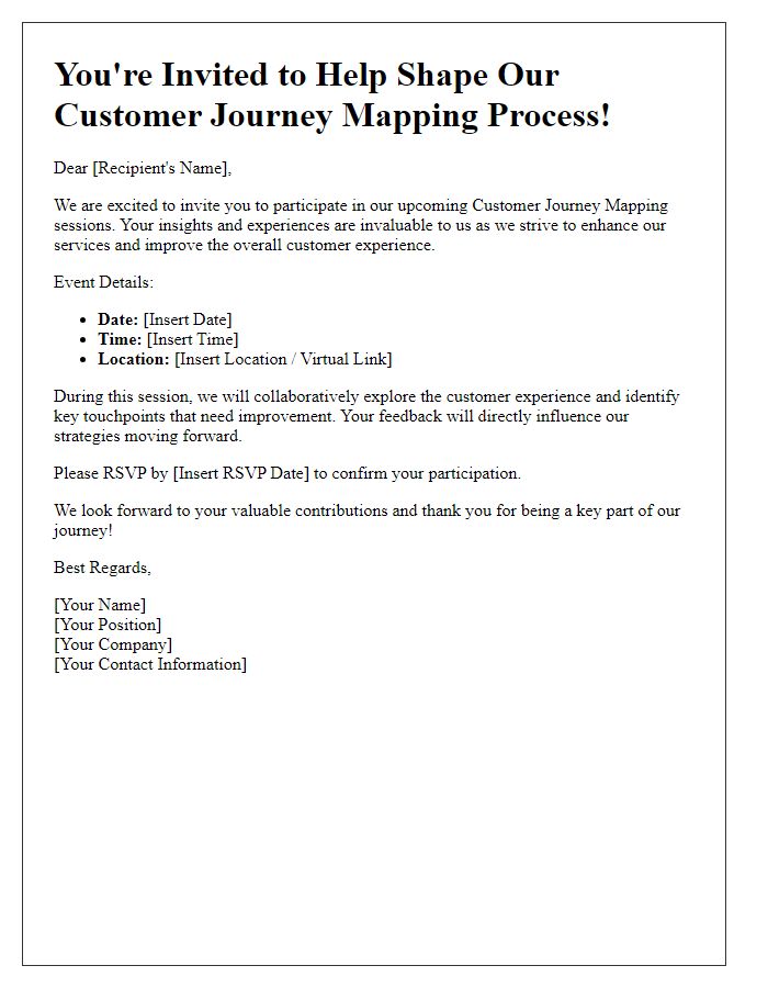 Letter template of Invitation to Help Shape Our Customer Journey Mapping Process