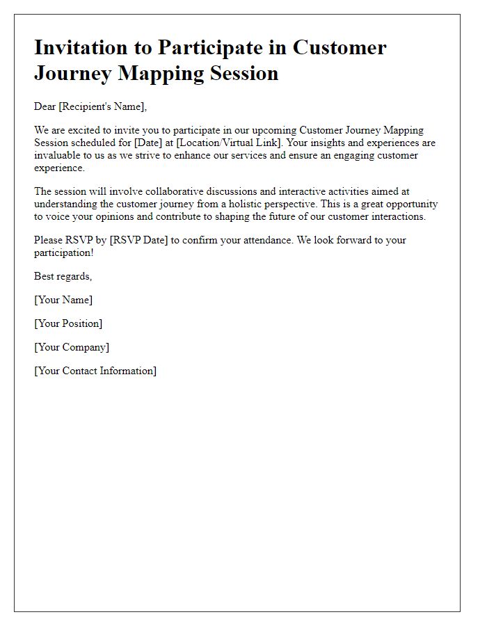 Letter template of Invitation to Participate in Customer Journey Mapping Session