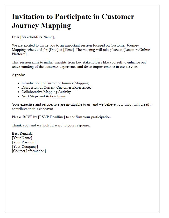 Letter template of Invitation for Stakeholders in Customer Journey Mapping