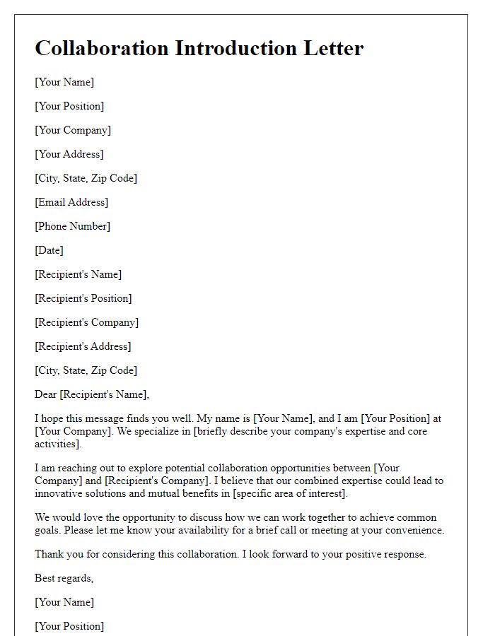 Letter template of introduction for collaboration opportunities.