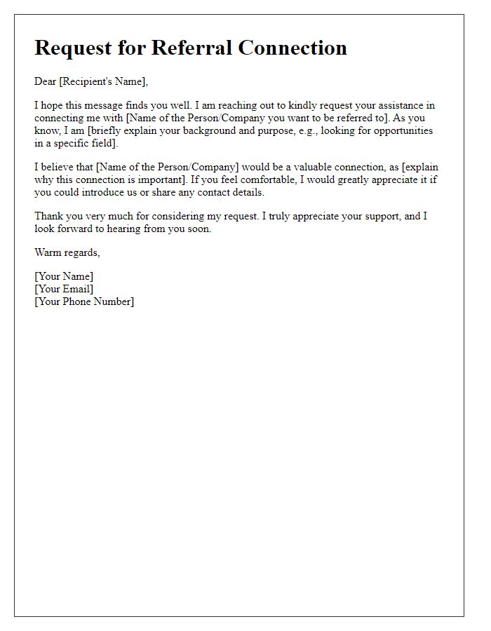 Letter template of request for a referral connection.