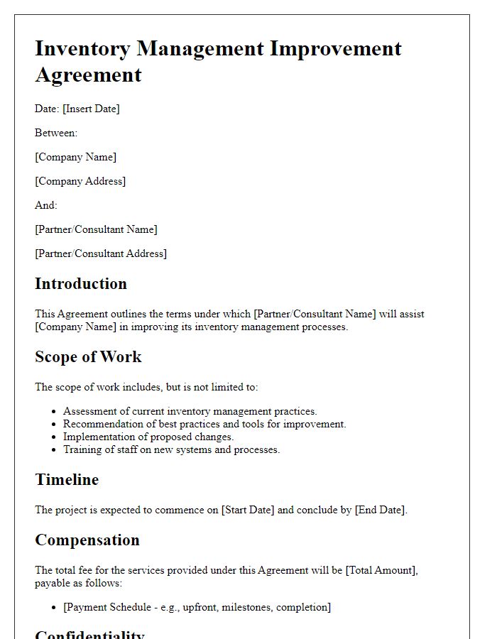 Letter template of inventory management improvement agreement