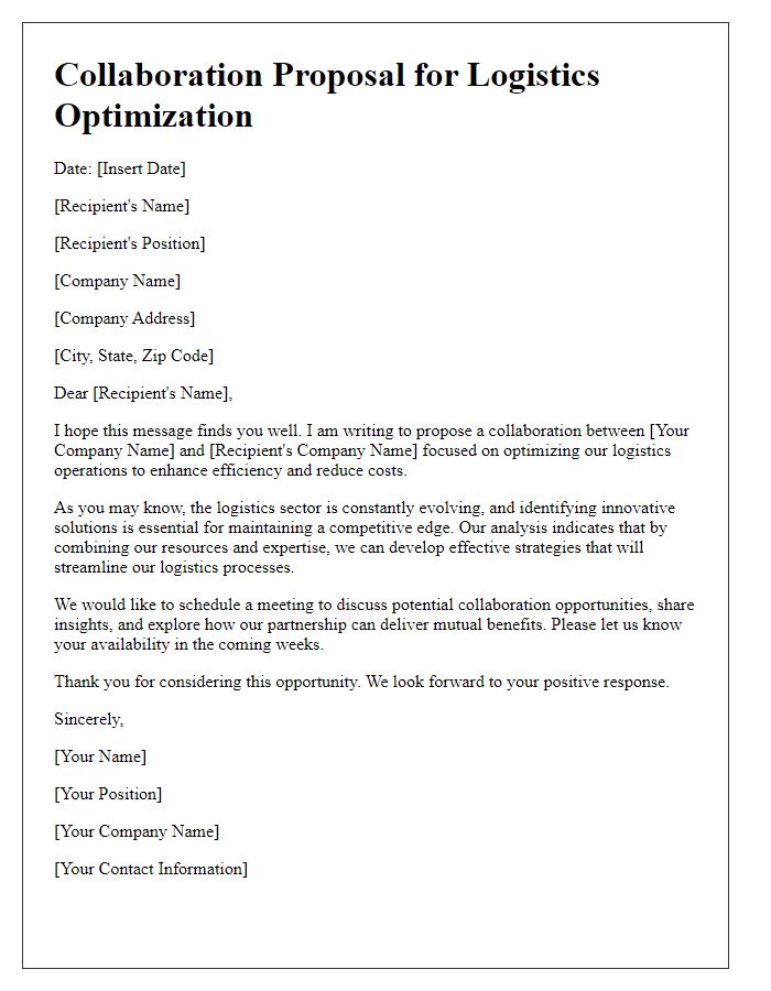 Letter template of logistics optimization collaboration