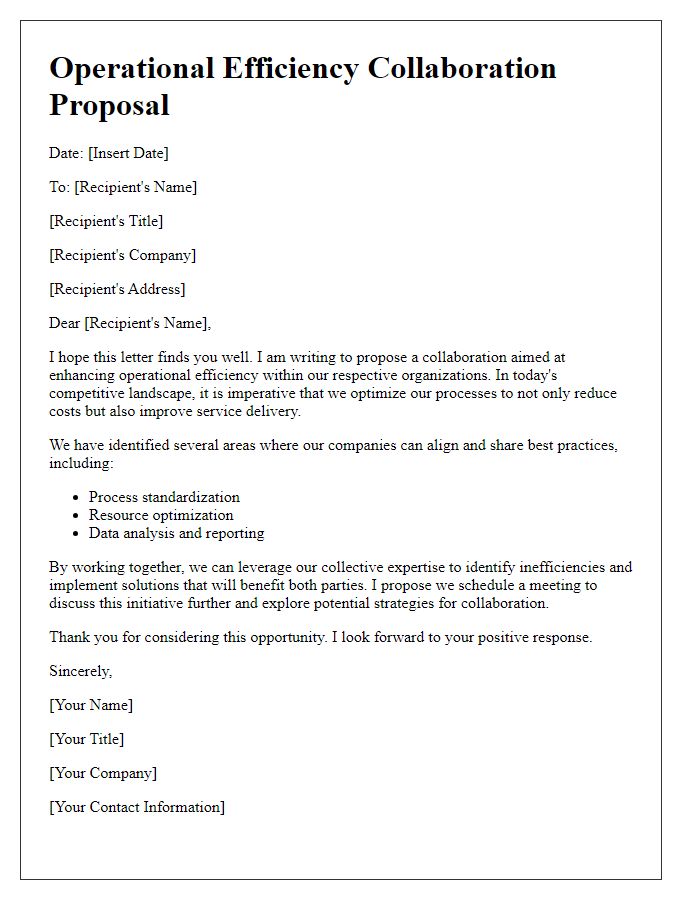 Letter template of operational efficiency collaboration