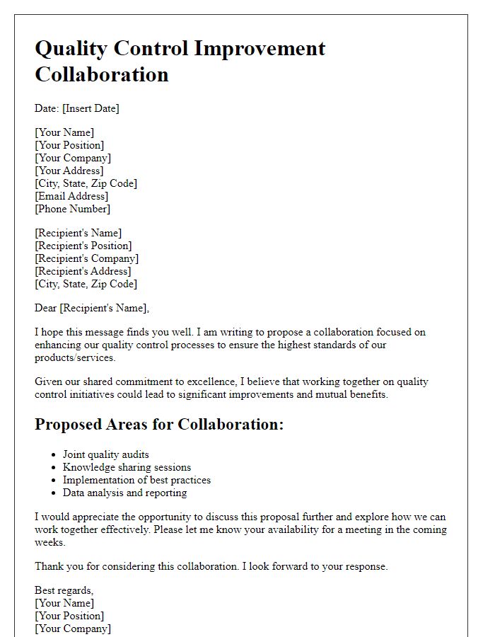 Letter template of quality control improvement collaboration